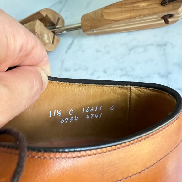 Allen Edmonds Hillcrest Derby Shoes Tan Leather 11.5C Made in USA - Picture 14 of 15